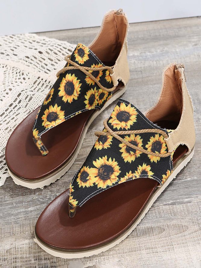 Sonnenblume Retro Zehentrenner-Sandalen