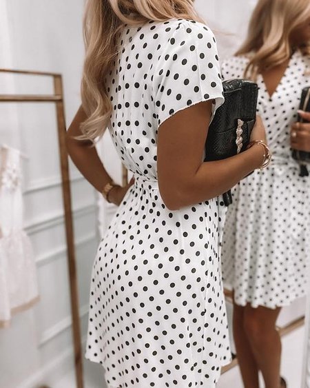 Polka Dots Regelmäßige Passform V-Ausschnitt Kleid