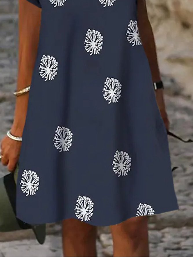 Lässig V-Ausschnitt Langarm Löwenzahn Locker Gewebe Kleid
