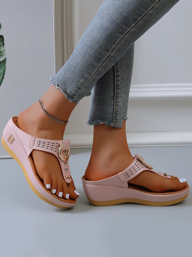 Metall Cut-Out Strand Bequem Riemen Keilsandalette