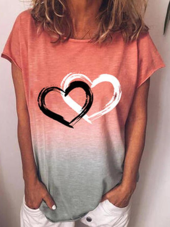 Lässig Herz Kurzarm Rundhals Große Größen Print Shirts & Blusen T-Shirts