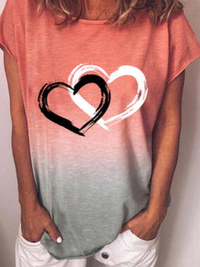 Lässig Herz Kurzarm Rundhals Große Größen Print Shirts & Blusen T-Shirts