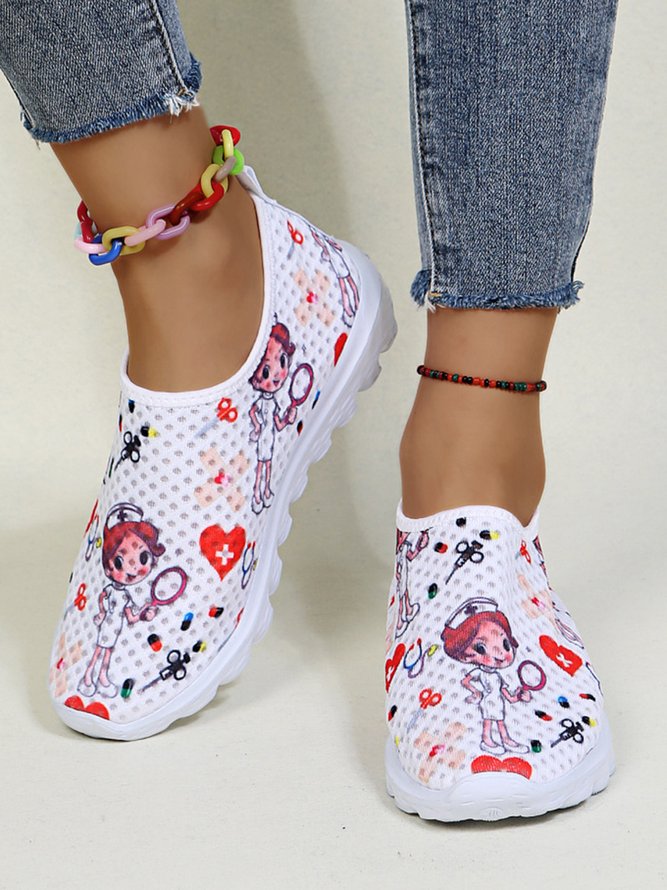 Krankenschwester Kampf Epidemie Print Atmungsaktiv Tüll Mesh Leicht Sneakers