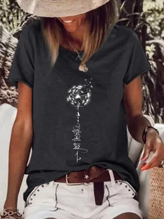 Lässig Löwenzahn Kurzarm Rundhals Große Größen Print Shirts & Blusen T-Shirts
