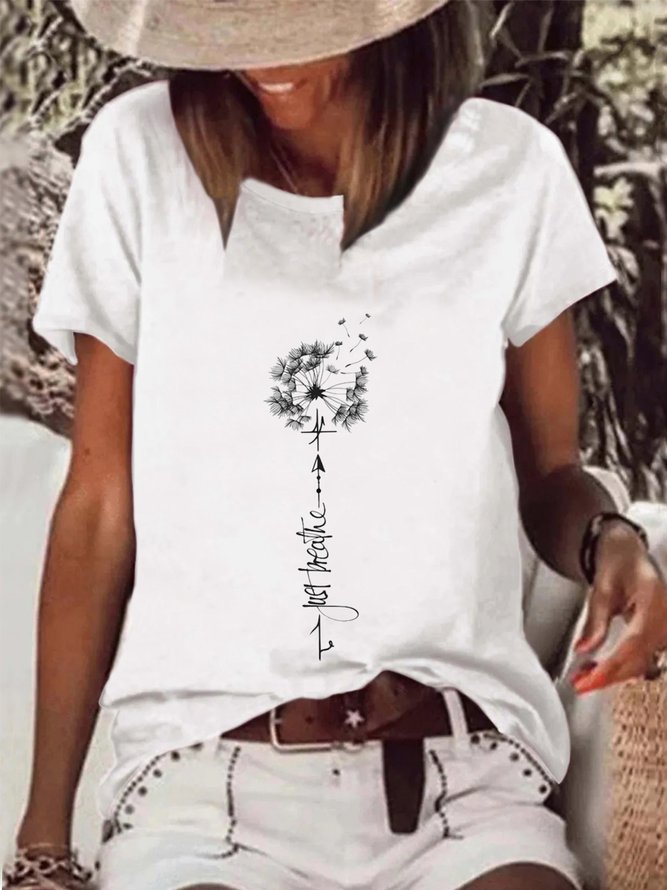 Lässig Löwenzahn Kurzarm Rundhals Große Größen Print Shirts & Blusen T-Shirts