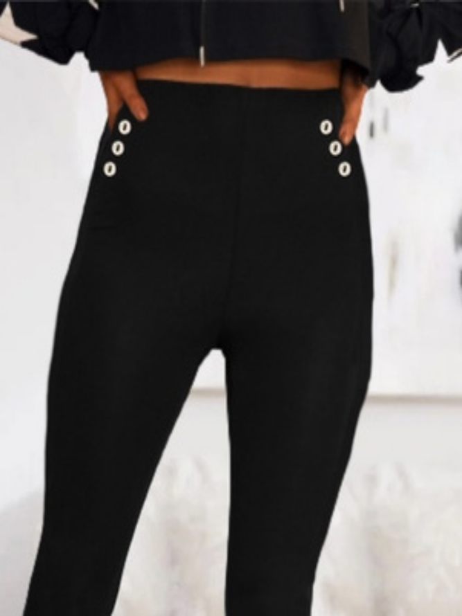 Unifarben Spitze Geknöpft Große Größen Lässig Leggings