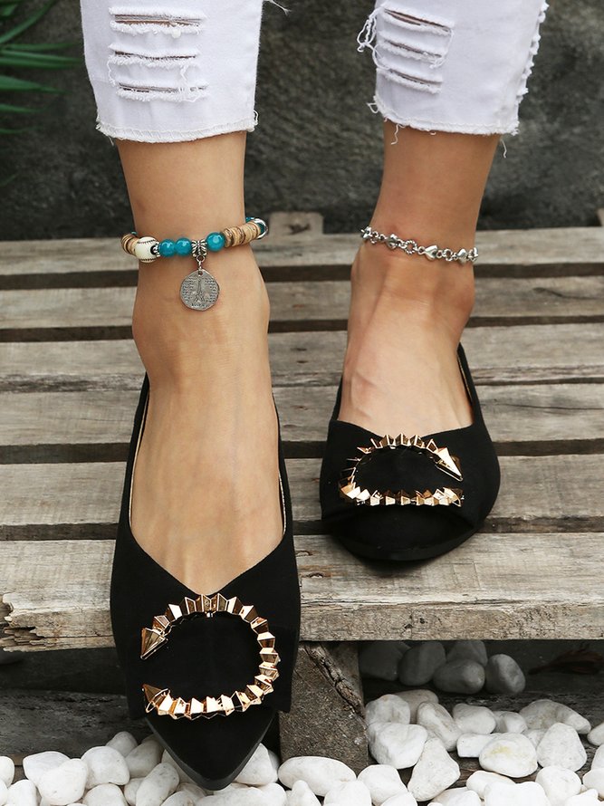 Groß Metallische Schnalle Pendler Elegant Flach Schuhe