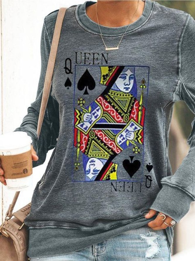 Poker Figur Lässig Rundhals Weit Langarm Sweatshirts
