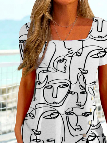 Karree-Ausschnitt Figur Lässig T-Shirt