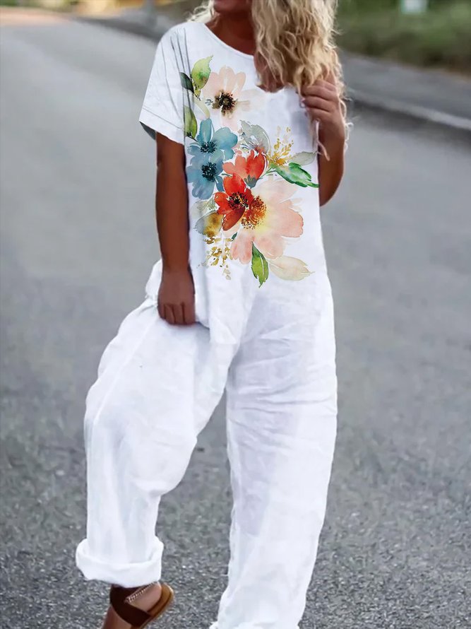 Rundhals Lässig Blumenmuster Jumpsuit & Jumpsuit