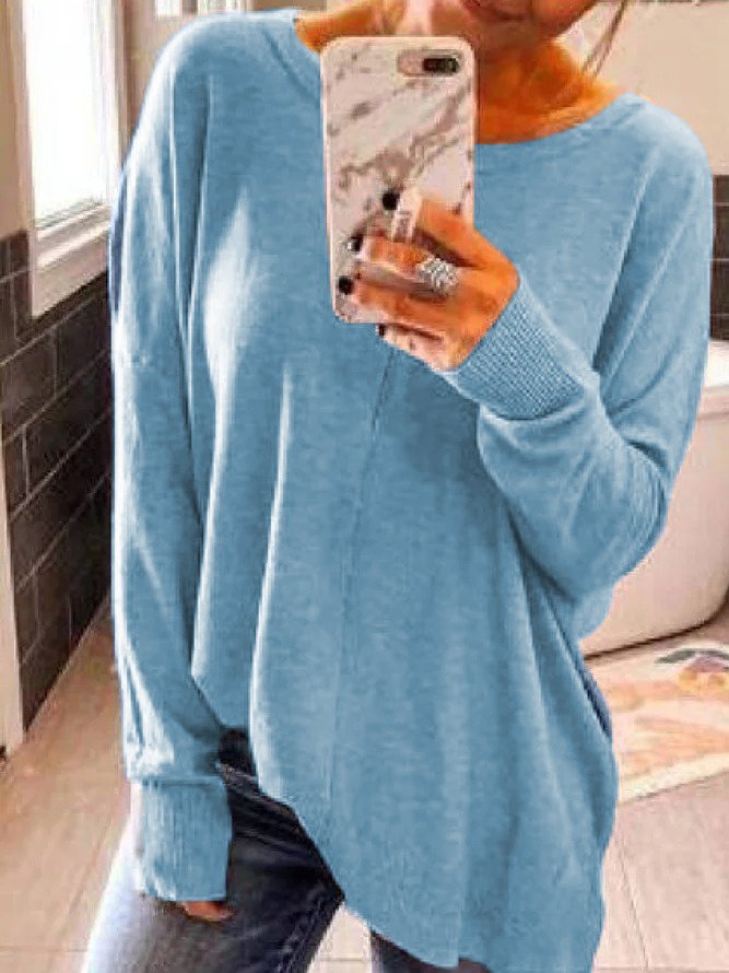 Rundhals Langarm Pullover aus Baumwollgemisch