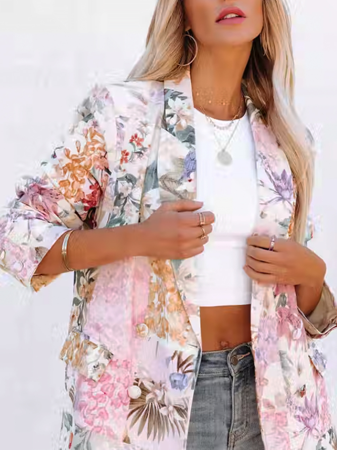Damen Lässig Geblümt Herbst Täglich Bestseller Langarm Regelmäßig Regelmäßig Regelmäßig Größe Blazer