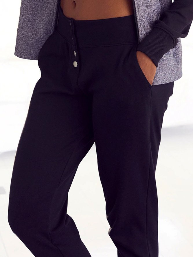Lässig Unifarben Herbst Geknöpft Leicht Jersey Standard Glatt Hosen H-Linie Jogginghose für Damen
