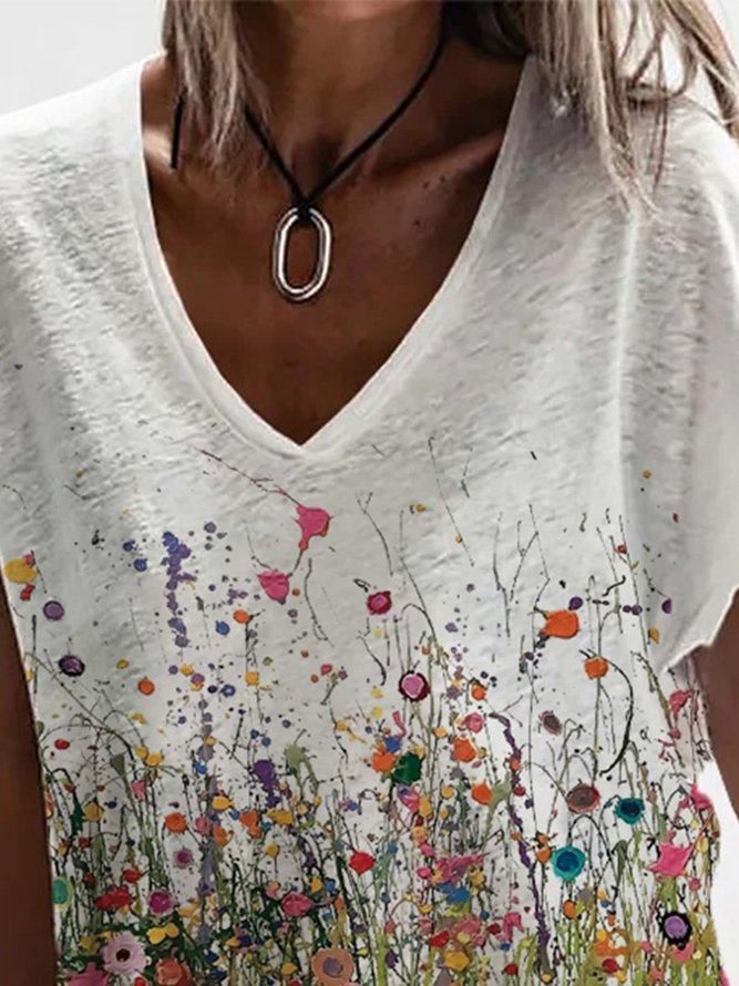 Damen Lässig Geblümt Sommer Mikroelastizität Weit Strickerei Bestseller Kurzarm Regelmäßig Größe T-Shirt