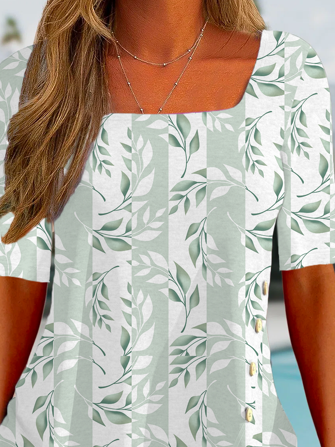Lässig Geblümt Herbst Karree Täglich Jersey Bestseller Regelmäßig Regelmäßig Größe T-Shirt für Damen