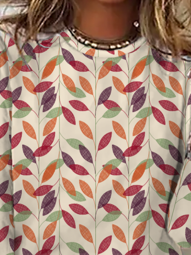 Lässig Sommer Blätter Mikroelastizität Rundhals Regelmäßig H-Linie Regelmäßig Regelmäßig Größe T-Shirt für Damen