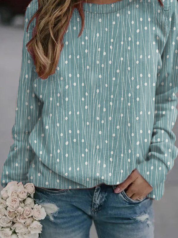Polka Dots Lässig Herbst Leicht Täglich Weit Regelmäßig H-Linie Regelmäßig Größe Sweatshirts für Damen