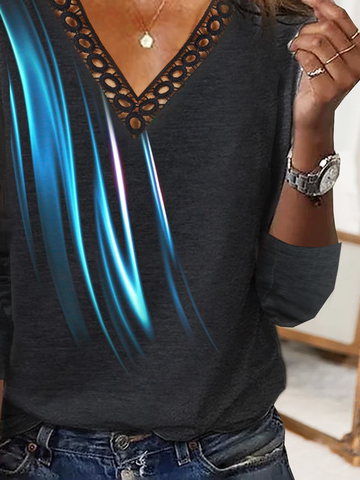 Damen Lässig Farbverlauf Herbst Mikroelastizität Täglich Jersey  H-Linie Regelmäßig T-Shirt