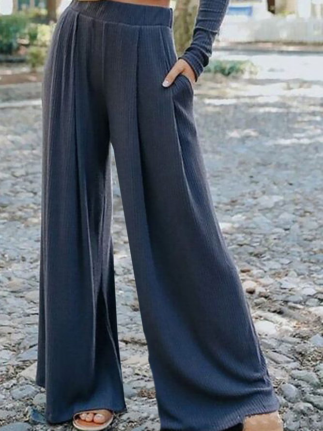 Lässig Unifarben Herbst Täglich Standard Hose mit Weitem Bein Rippe Stoff Regelmäßig Regelmäßig Größe Jogginghose für Damen