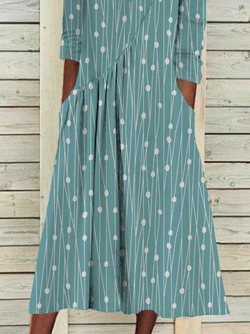 Damen Polka Dots Lässig Herbst Polyester V-Ausschnitt Normal Weit Langarm Regelmäßig Kleider