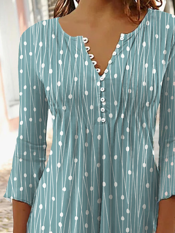 Damen Geometrisch Lässig Herbst V-Ausschnitt Täglich Weit Regelmäßig Mittel Elastizität Blusen & Shirts