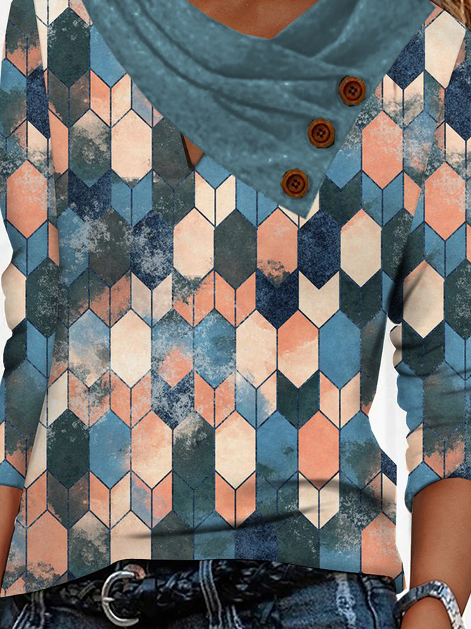 Damen Geometrisch Lässig Herbst Mikroelastizität Weit Jersey Bestseller Langarm Regelmäßig Blusen & Shirts