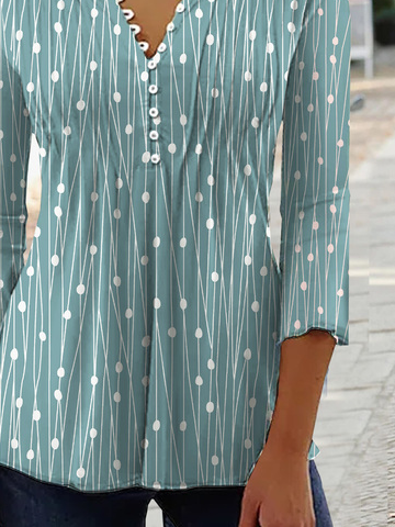 Damen Geometrisch Lässig Herbst V-Ausschnitt Täglich Weit Regelmäßig Mittel Elastizität Blusen & Shirts