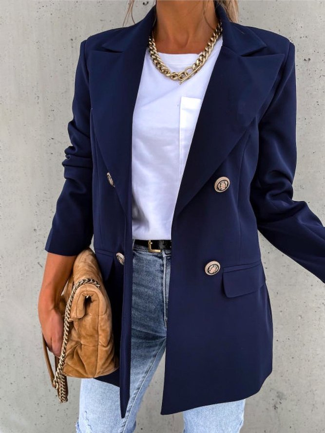 Damen Lässig Unifarben Herbst Normal Mikroelastizität Täglich Weit X-Linie Regelmäßig Größe Blazer