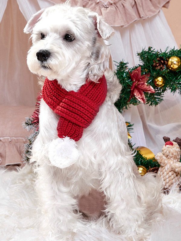 Weihnachten Haustier Hunde Katzen Handgemachte gehäkelt Pom Poms Rot Schal Urlaub Party Haustier Dekorationen