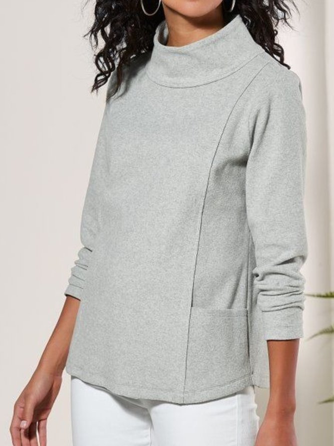 Damen Lässig Unifarben Herbst Mikroelastizität Täglich Weit Standard H-Linie Hälfte Rollkragen Sweatshirts