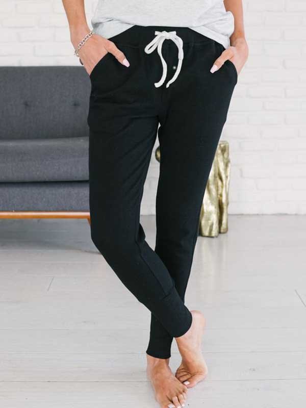 Damen Lässig Unifarben Herbst Normal Täglich Jersey Standard Knöchel Gebändert Hose Regelmäßig Jogginghose