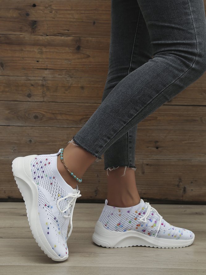 Mehrfarbig Polka Dot Print Weiß Flyknit Sneakers