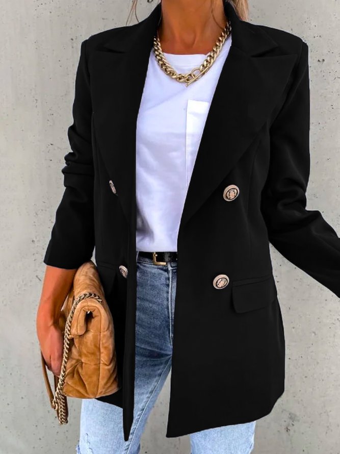 Damen Lässig Unifarben Herbst Normal Mikroelastizität Täglich Weit X-Linie Regelmäßig Größe Blazer