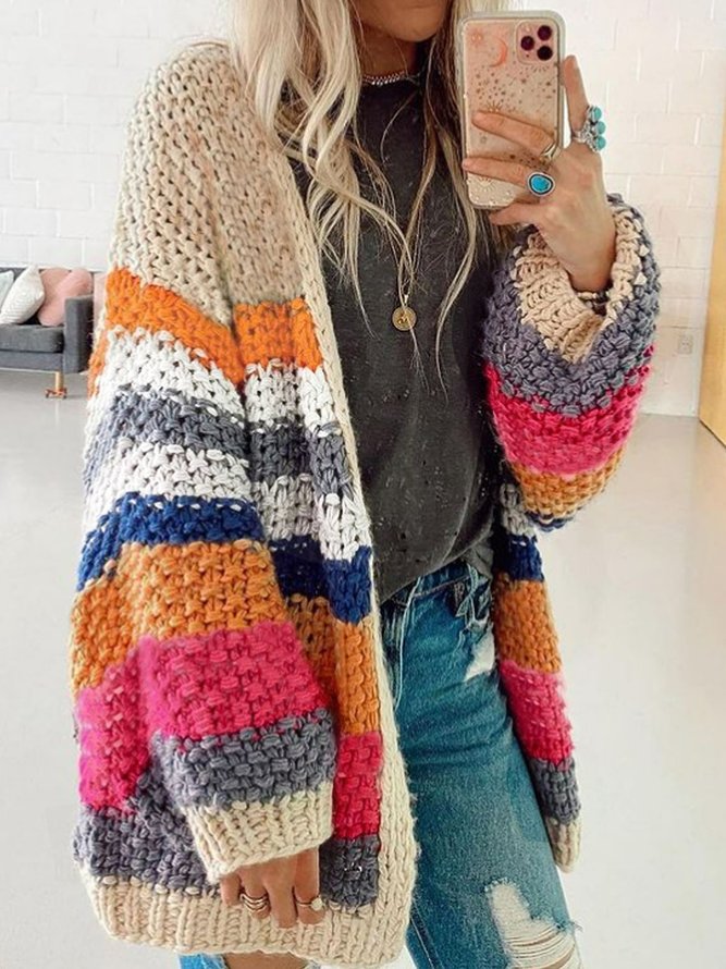 Damen Lässig Farbblock Winter Täglich Weit  Stricken Mittellang Verdicken Mittel Elastizität Pullover