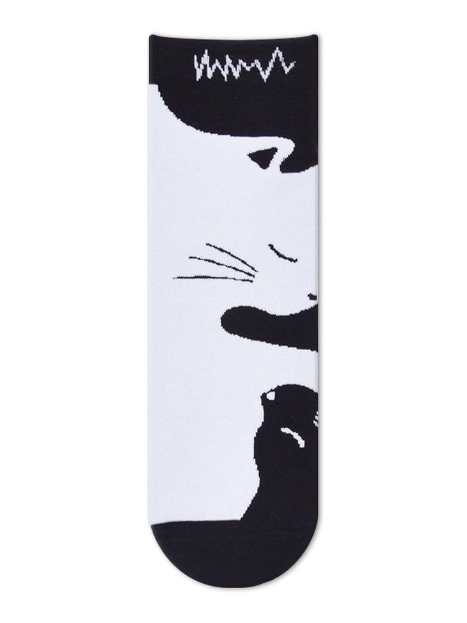 Lässig Einfach Schwarz Katzenmuster Socken