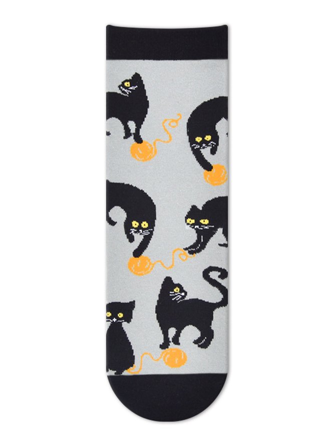 Lässig Einfach Schwarz Katzenmuster Socken