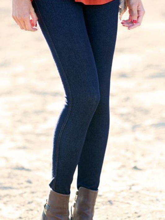 Damen Lässig Unifarben Herbst Täglich Standard Denim Lang Legging Regelmäßig Größe Jeans