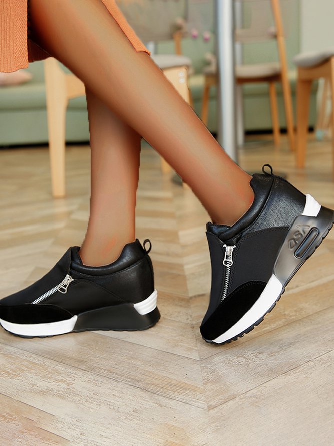 Rund Plateau Sneakers Fashion Seite Reißverschluss Versteckte Höhe Lässig Schuhe