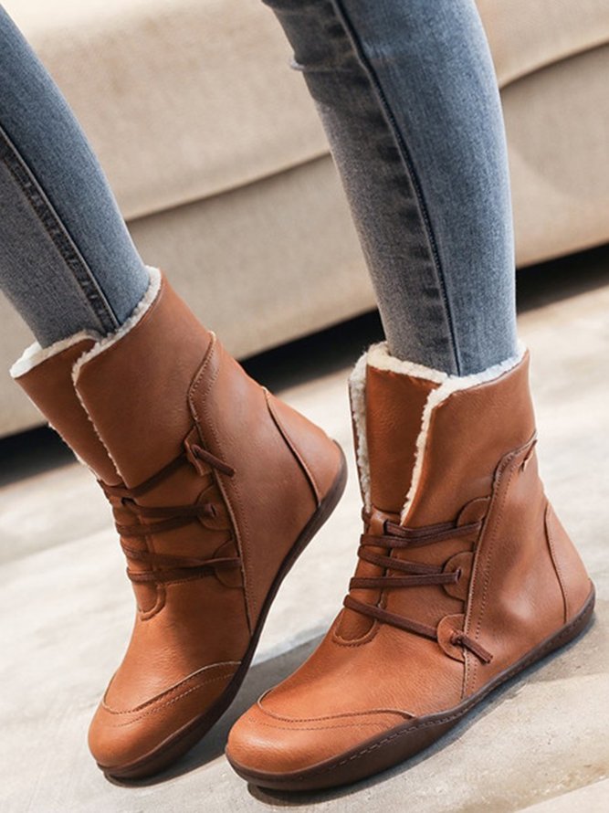 Retro gefesselt Lässig Rund Kurze Stiefel