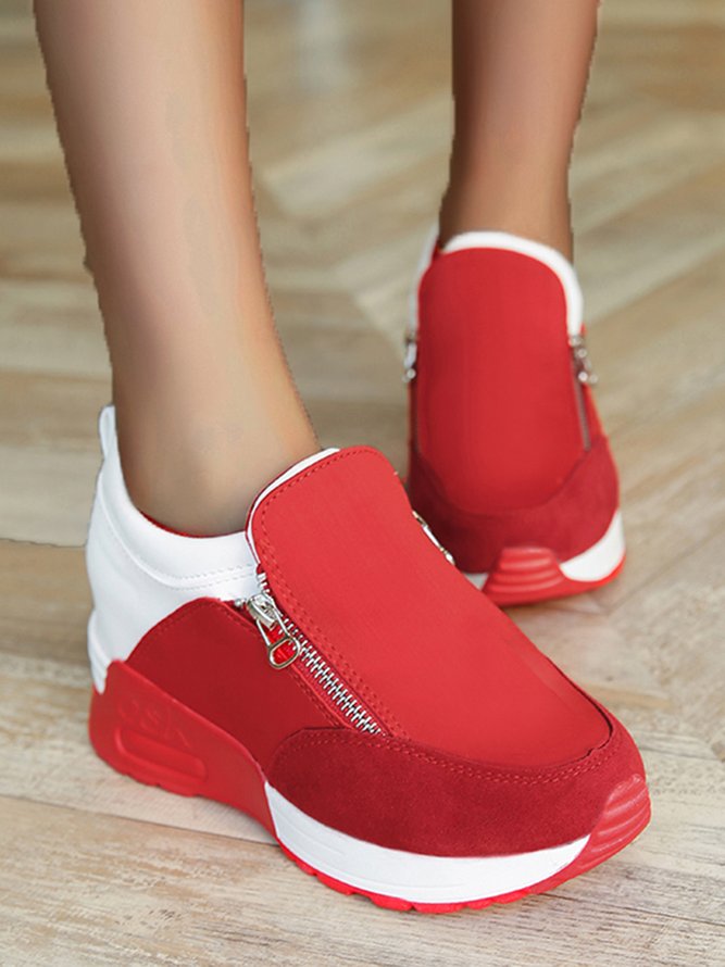 Rund Plateau Sneakers Fashion Seite Reißverschluss Versteckte Höhe Lässig Schuhe