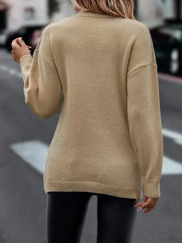 Unifarben Sexy Party V-Ausschnitt Strickpullover mit Wickeleffekt