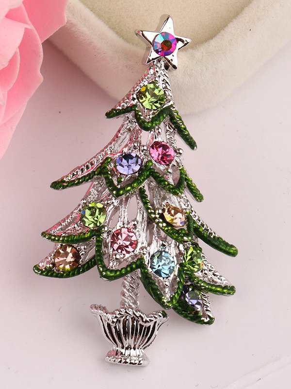 Weihnachten 3D Weihnachtsbaum-Muster Diamant Brosche Urlaub Party Kleider Dekoration