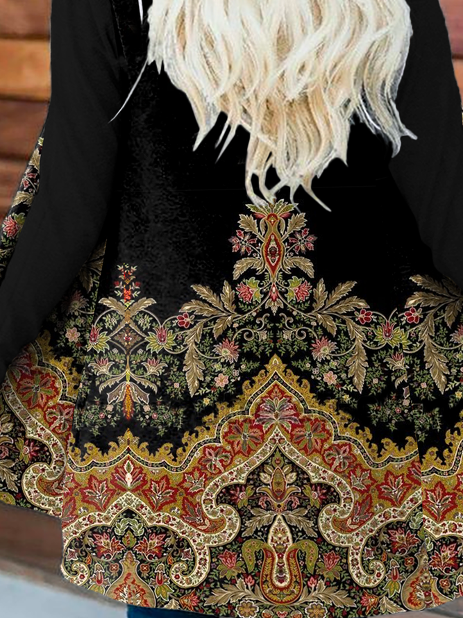 Hippie Print Lässig Langarm Oberbekleidung Mantel