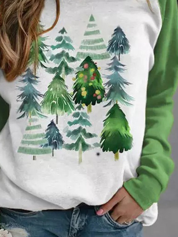Weihnachten Lässig Rundhals Langarm Weit Sweatshirts
