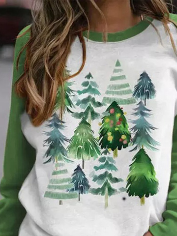 Weihnachten Lässig Rundhals Langarm Weit Sweatshirts