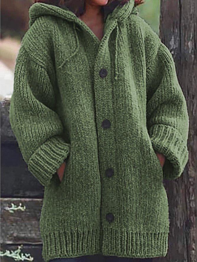 Unifarben Wolle/Stricken Lässig Weit Kapuze Pullover Mantel