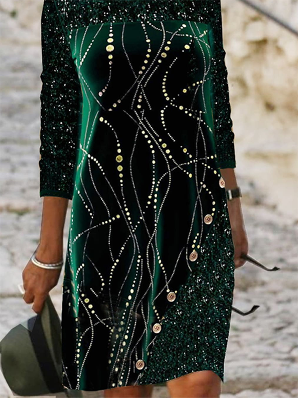 Samt Glitzernd Geometrisch Rundhals Freizeitkleid