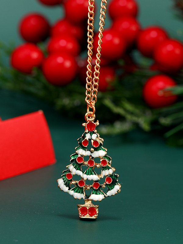 Weihnachten Rot und Grün Emaille Weihnachtsbaum Halskette festlich Party Pendant Schmuck