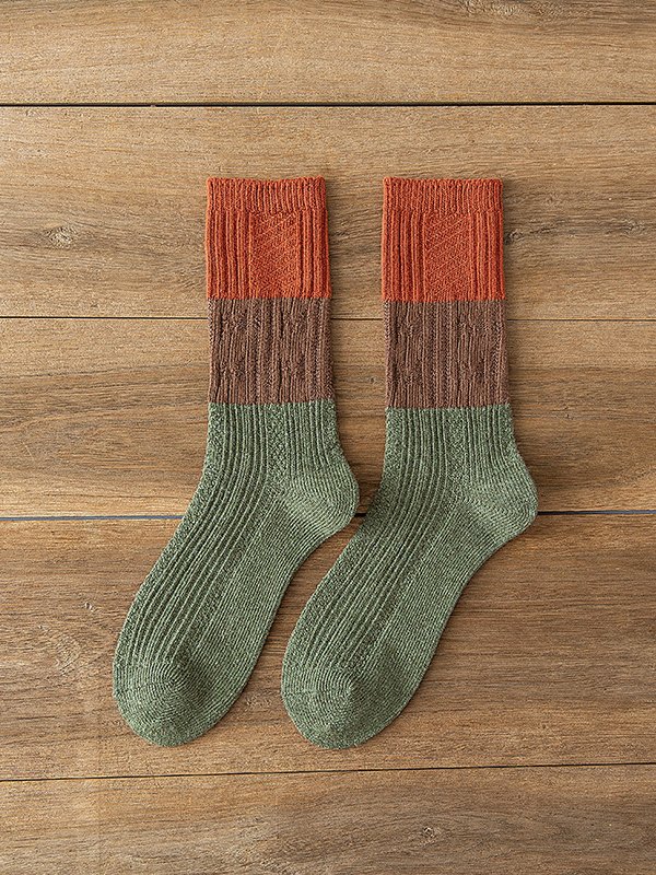 Lässig Retro Baumwolle Geprägt Kontrast Socken