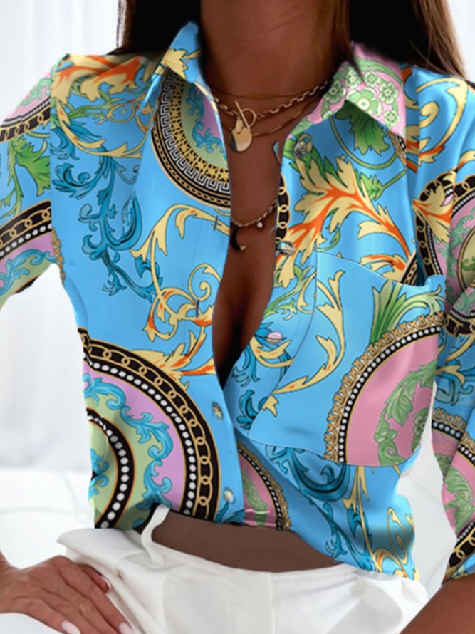 Lässig Abstrakt Langarm Hemdkragen Print Shirts & Blusen Bluse